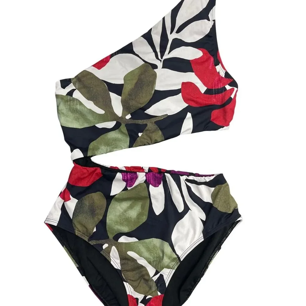 New Lauren Ralph Lauren One Shoulder Cutout Monokini Swimsuit  Floral Multi 6